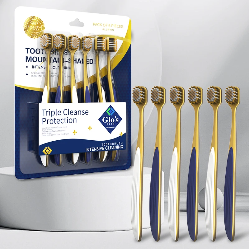 

[12-PCS] [6-PCS] Adult Home High end Mountain shaped Brush Head Efficient Cleaning Manual Toothbrush Travel Essential