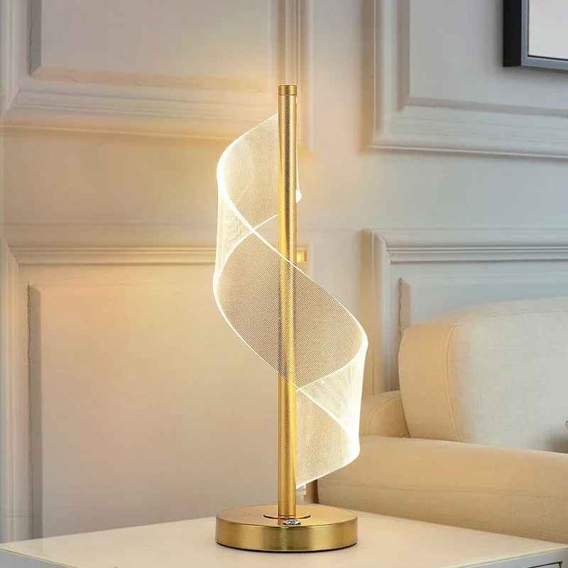 

LED Acrylic Spiral Table Lamps Creative Curved Desk Living Room Decoration Desk Light Bedroom Bedside Modern Simple Reading Lamp
