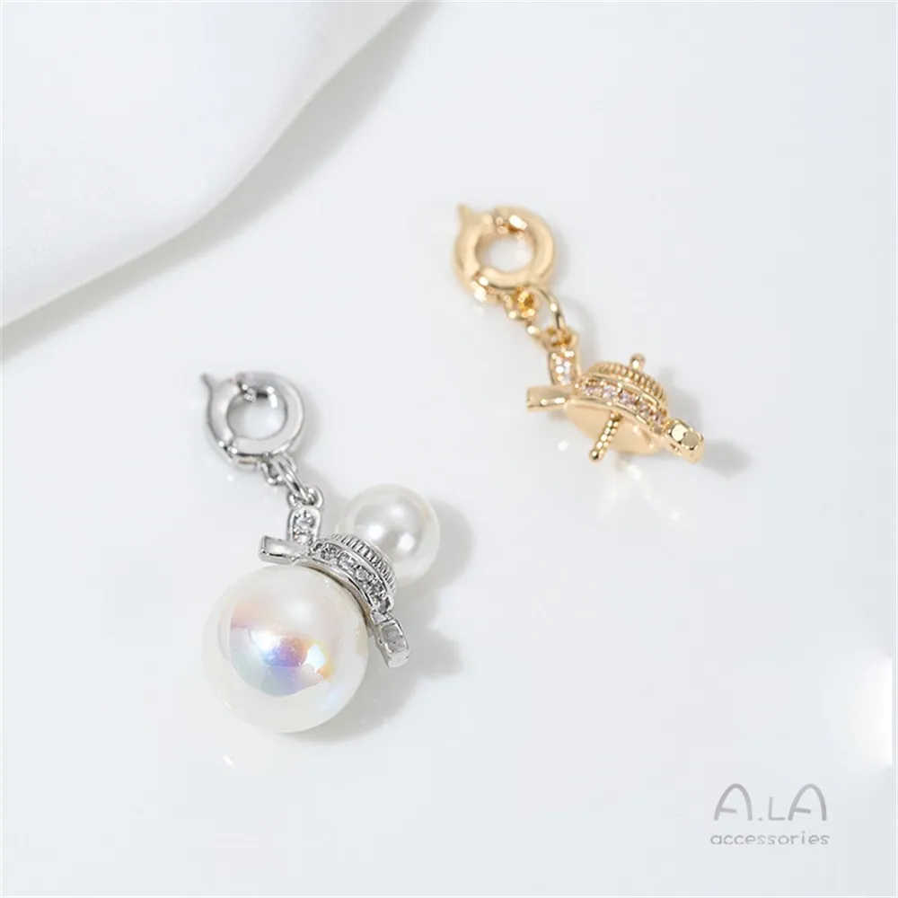 

14K Gold Inlaid Zircon Universal Buckle Necklace Pendant Gourd-shaped Double Bead Support Diy Sticky Pearl Jewelry Pendant