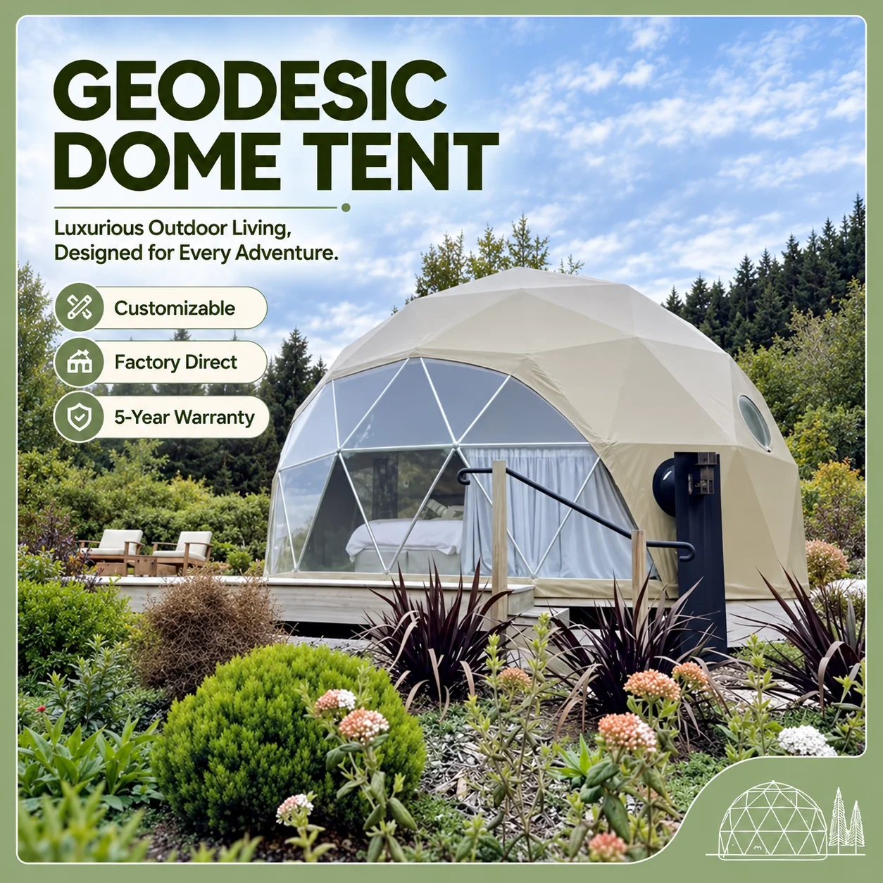 Winter Thermal Insulated Glass Geodesic Dome Tent, Luxury Outdoor Glamping House For Resort Hotel