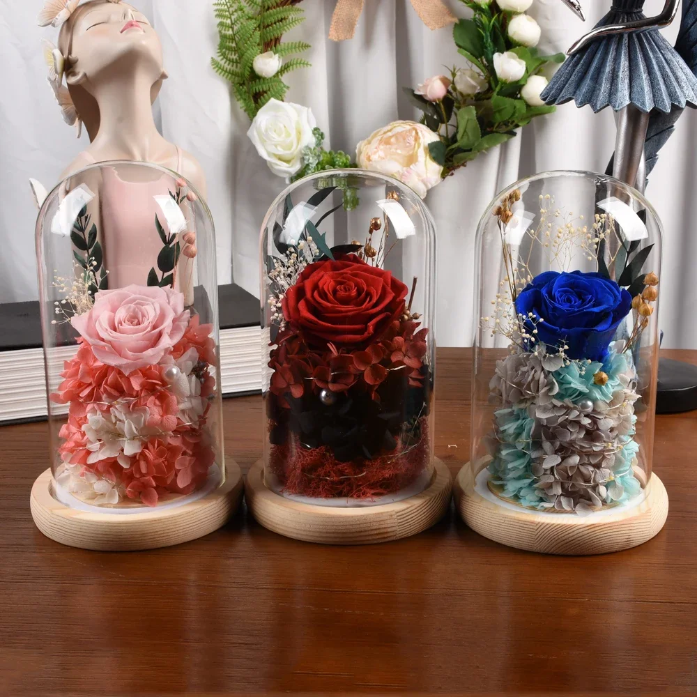 Preserved Rose Gift for Women Long-Lasting Real Roses Light Up Eternal Flowers in Glass Dome Valentine's Day Anniversary Gifts