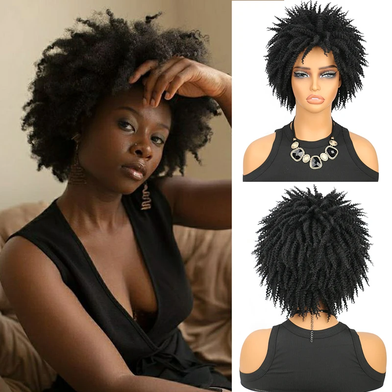 Short Kinky Curly Hair Wig 4 Inch Afro Kinky Curly Hedgehog Wig Natural Synthetic Afro Curly Fake Hair Wigs for Women Cosplay