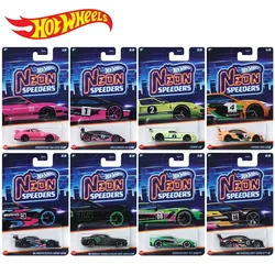 Original Hot Wheels Neon Speeders Alloy Car Models Dodge Challenger Cadillac Porsche Gt3 Corvette Toys for Boys 1:64 Vehicle GTR