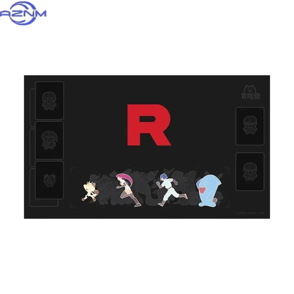 Black Team Rocket Red R Logo Pokemon Trading Card Game Playmat Mouse Pad Tabletop Card Battle Mat for Gaming