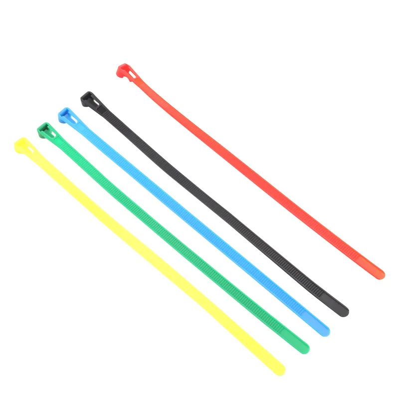 100PCS Plastic Reusable Cable Zip Ties Releasable Nylon Fixed Binding Mix 7 Colors 4*200 5*200 8*200 8*250 8*300 8*350 8*400mm