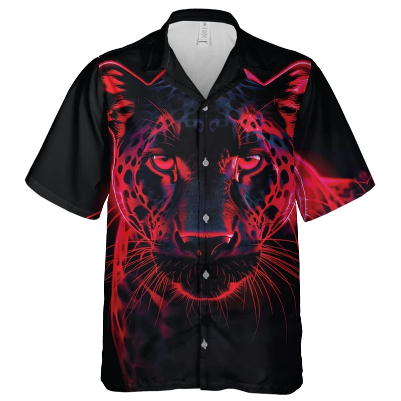 Fashion Panther Animal 3D Printed Shirts For Men Clothes Casual Hawaiian Big Cat Short Sleeve Leopard Button Down Unisex Blouses