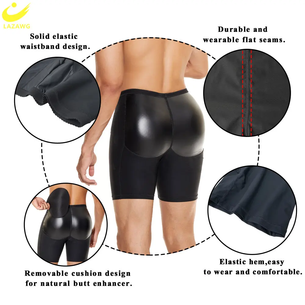 LAZAWG Men Push Up Booty Lifting Panty with Pads Tummy Control Hip Enhancer Shorts Butt Lifter Underwear Slimming Shapewear