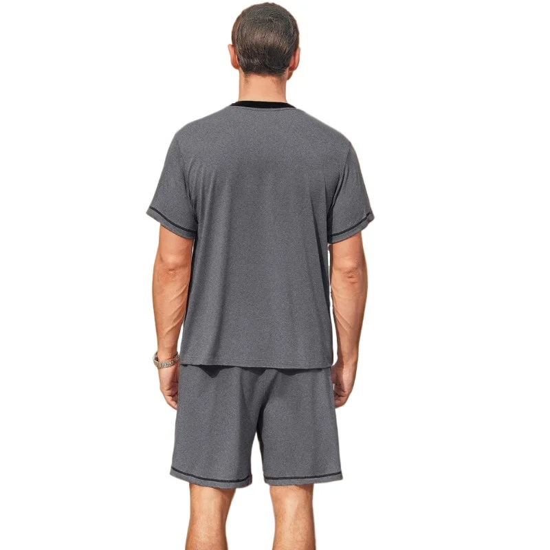 Men's Summer Casual Short Sleeve Shorts 2-Piece Set, Color Block Sportswear, Lightweight Athletic Outfit, Quick-Dry Gym Clothes