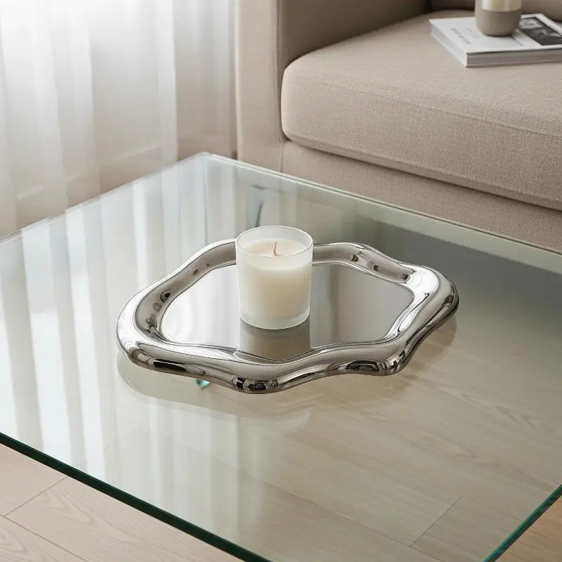 1PCS Irregular Cloud Shaped Tray Mirror Polished Finish For Vanity Bathroom Coffee Table Decor