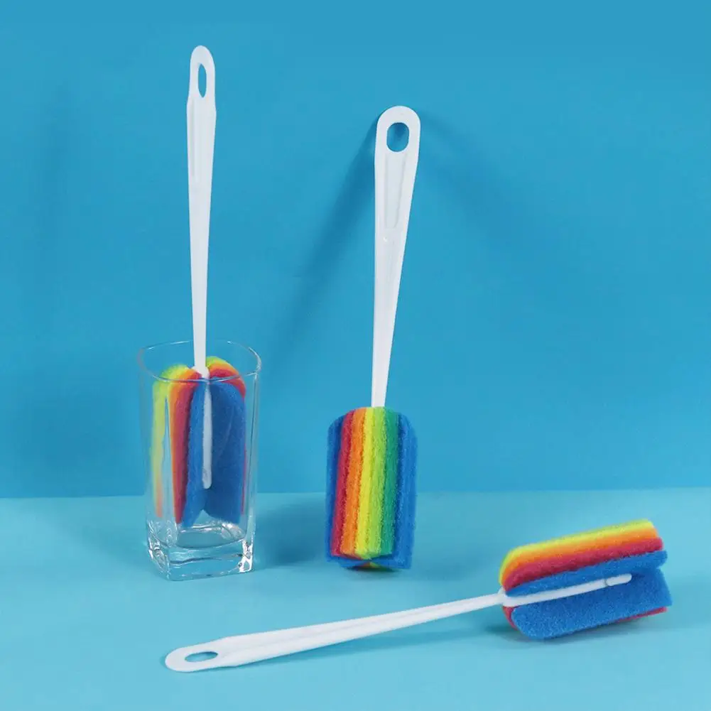 Rainbow Color Cup Brush Kitchen Cleaning Sponge Brush  With Long Handle Cleaning Baby Bottles Drinking Cups Thermos Cups Pots