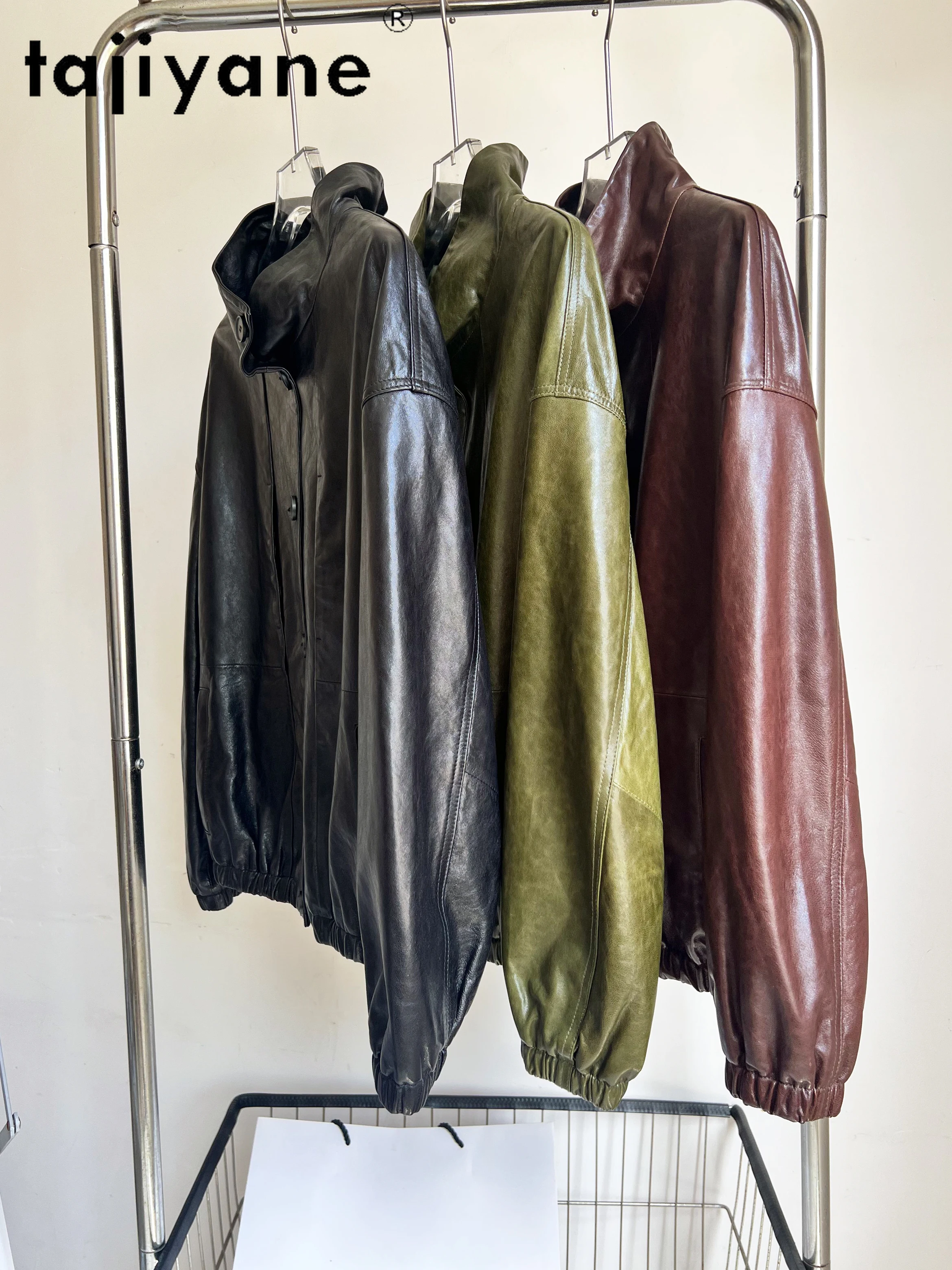 TAJIYANE 100% Top-grain Oil Wax Schapenvacht Jas Vrouw Vintage Lederen Jas Hoge Kwaliteit Herfst Kleding 2025amentosб Nayeка