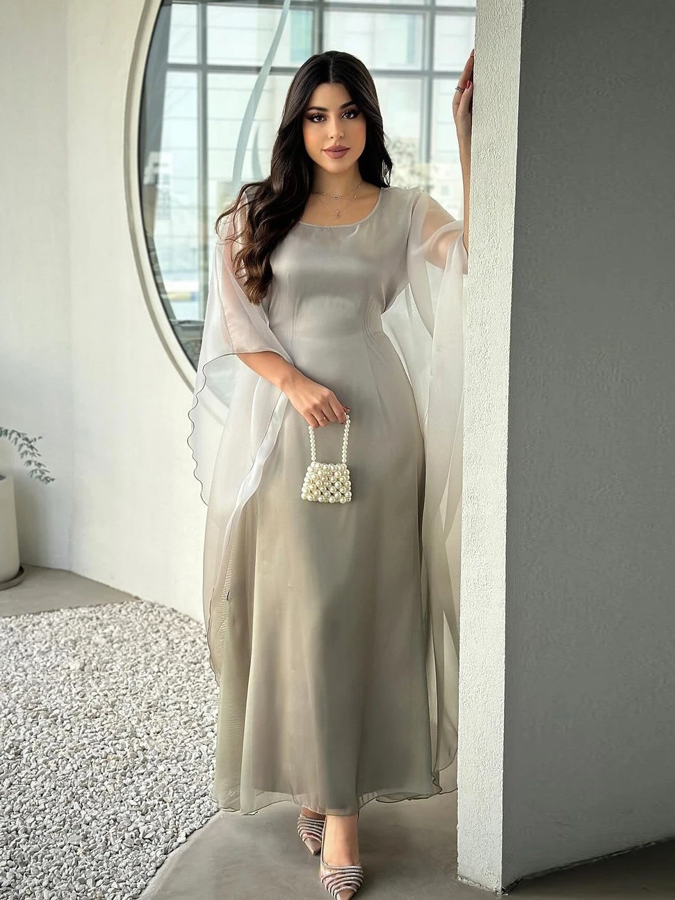 Eid Arab Satin Muslim Party Dress for Women Bat Sleeve Abaya Jalabiya Long Dresses Morocco Kaftan Vestidos Ramadan Gown Robe