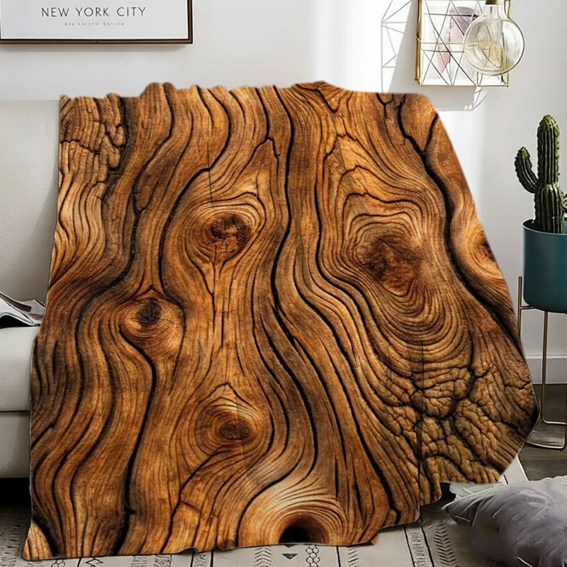 Textured Throw Natural - Rustic Theme Throw Blanket Vintage Tree