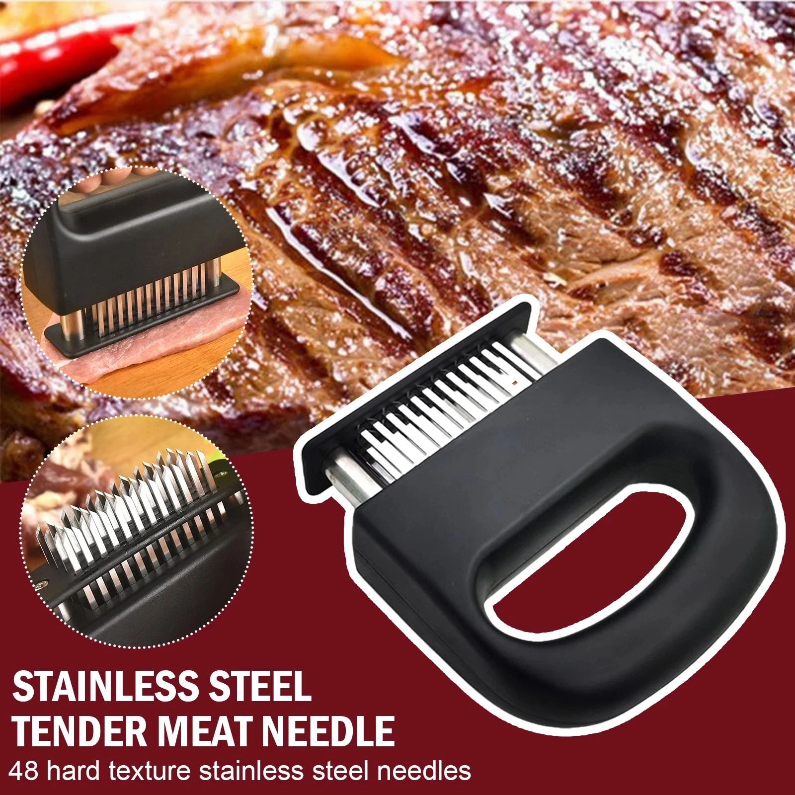 Meat Tenderizer With Stainless Steel Ultra Sharp Needle Blades Kitchen Cooking Tool Best For Tenderizing BBQ Marinade Accessorie