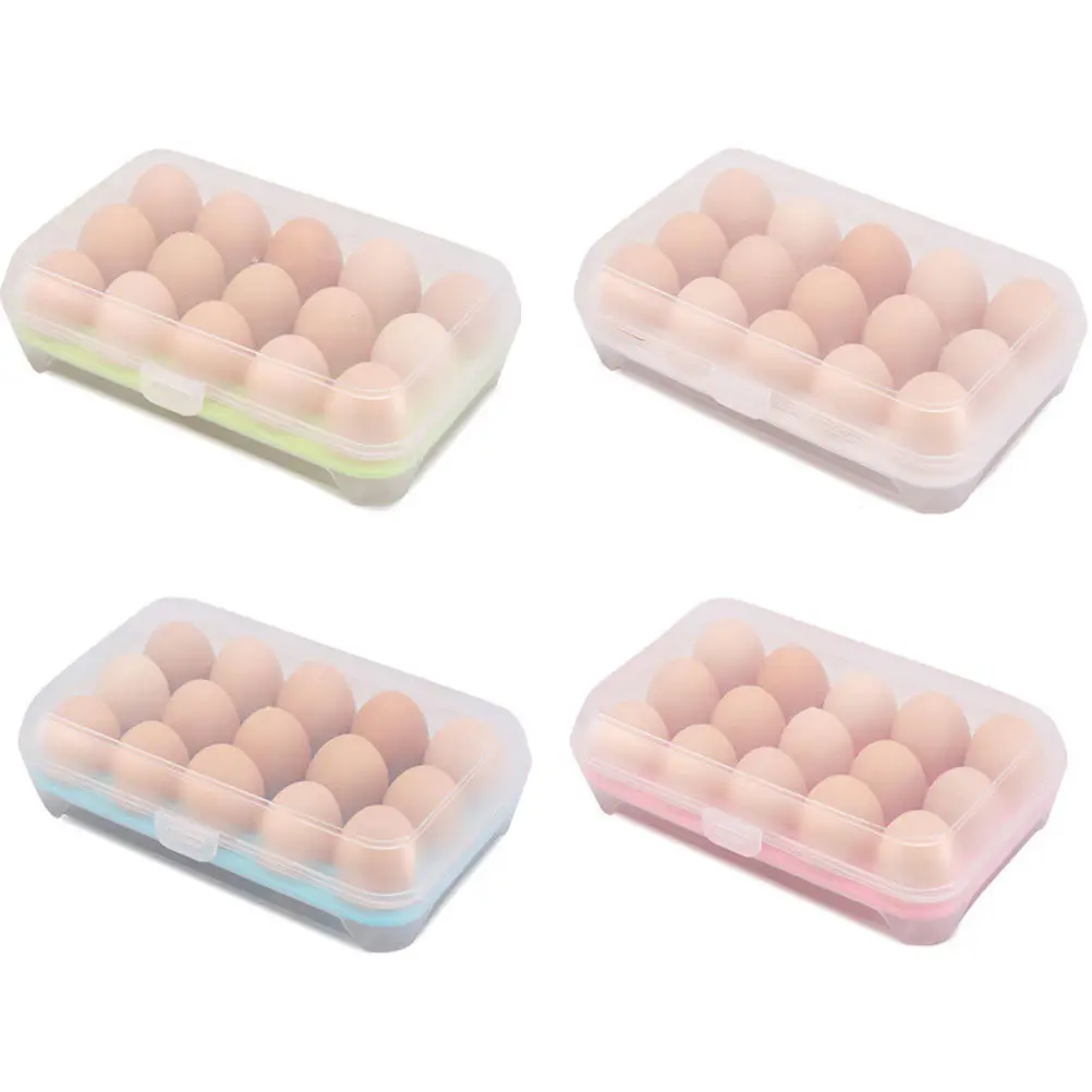 15 Grid Transparent Plastic Egg Holder Shockproof Container Storage Box Tray for Refrigerator Kitchen Egg Organizer