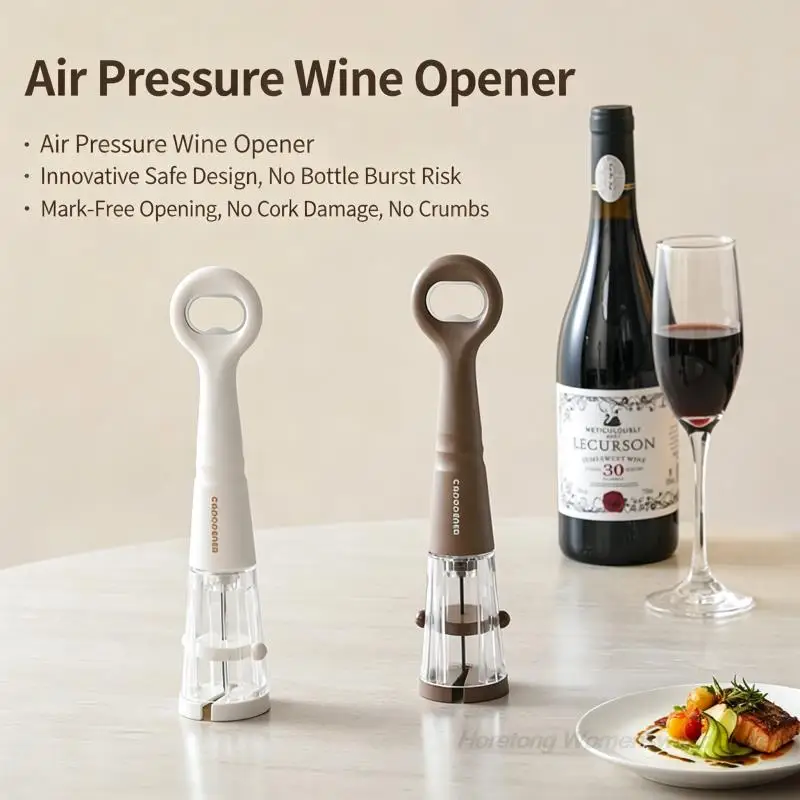 2-in-1 Air Pressure Wine Opener Corkscrew with Foil Cutter Food Grade Teflon Needle Effortless Beer Bottle Opener Safe Remover