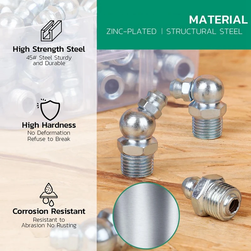 240PCS Grease Fittings Assortment,SAE & Metric Zerk Grease Fittings Straight 45 90 Degree with Wrench Kit(7-11mm)