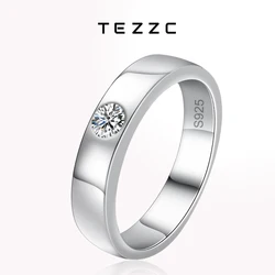 Tezzc S925 Silver Women Men's Ring 3mm Moissanite Diamond Ring Couple Wedding Engagement Simple Ring With Certificates Jewelry