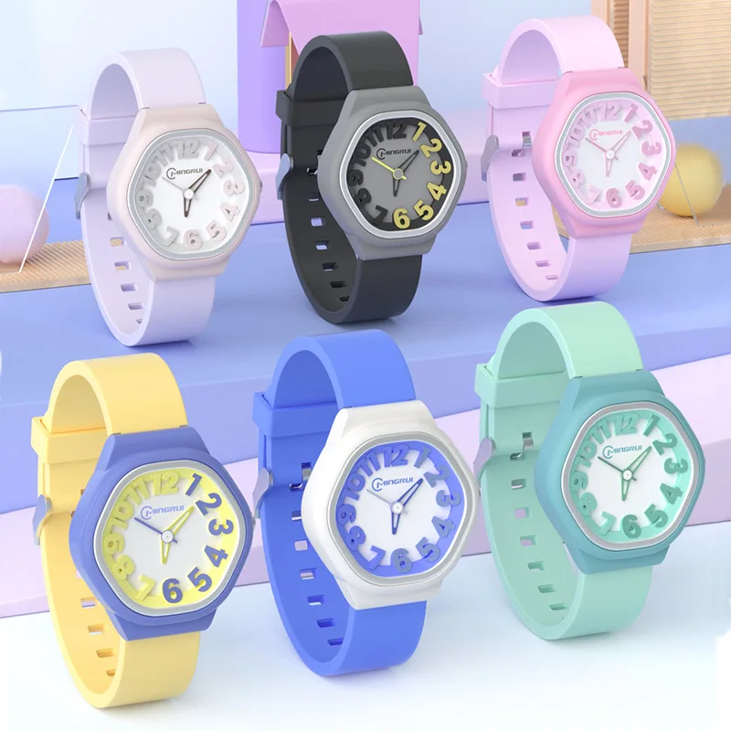 

New Launched Candy Color Arabic Numerals Dial Pointer Quartz Waterproof Watch Boys and Girls Sports Watch Children's Watch