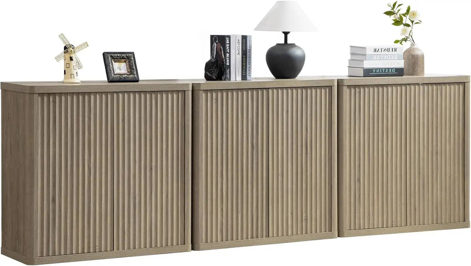 Buffet Cabinet with Storage Sideboard Accent Modern Credenza with Doors & Shelves Fluted Media Console Wood Mid Century Coffee B