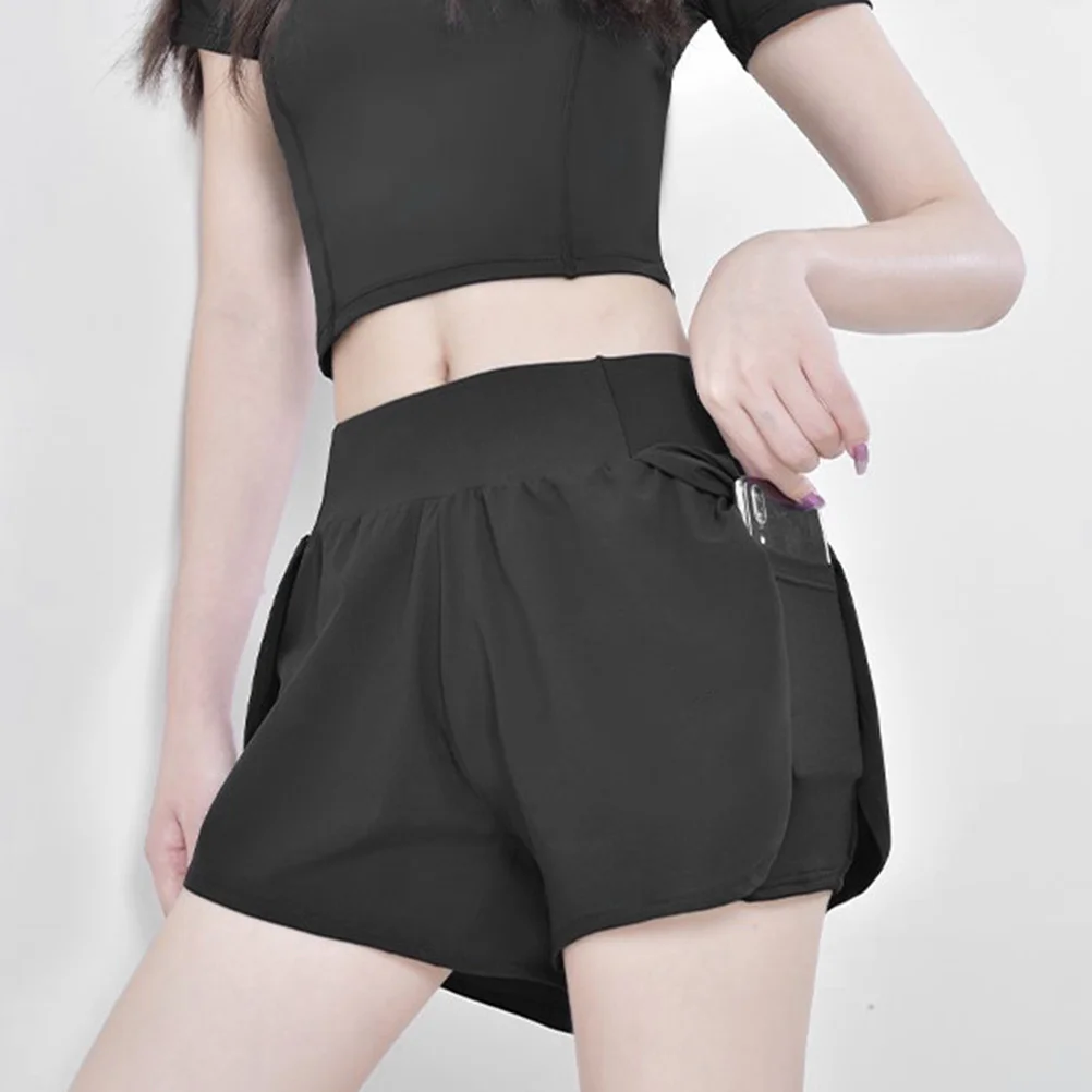

Black Women Breathable Yoga Shorts Quick-Drying Sports Shorts Elastic Waist Summer Fitness Short Trouser Size L