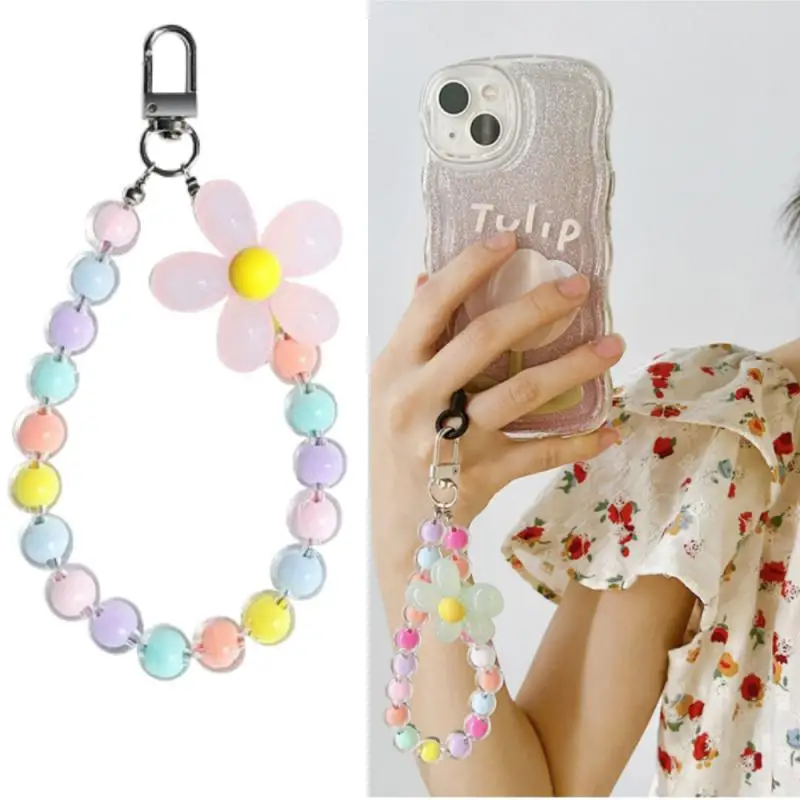 Macaron Color Beads Petals Mobile Phone Lanyard Japanese And Korean Ins Style Handmade Beaded Flower Mobile Phone Chain