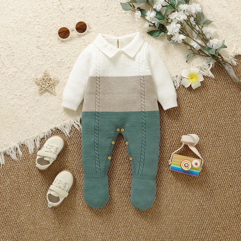 Winter Baby Jungen Strampler Kleidung 0-12m Herbst Rollkragen Langarm Gestrickte Neugeborenen Overalls Einem Stück kleinkind Outfits