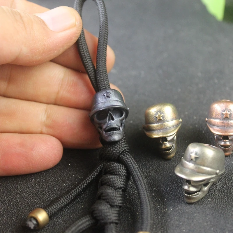 Five-pointed Star Hat Skull Solider Head Sculpture Brass Knife Bead EDC Outdoor Paracord DIY Accessories Lanyard Pendant Jewelry