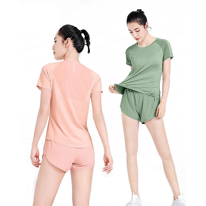 GOLDEN CAMEL Yoga Suit Ice Silk Thin T-shirts Women\'s Summer Short-sleeved Casual Running Shorts Sportswear Gym Fitness Clothes