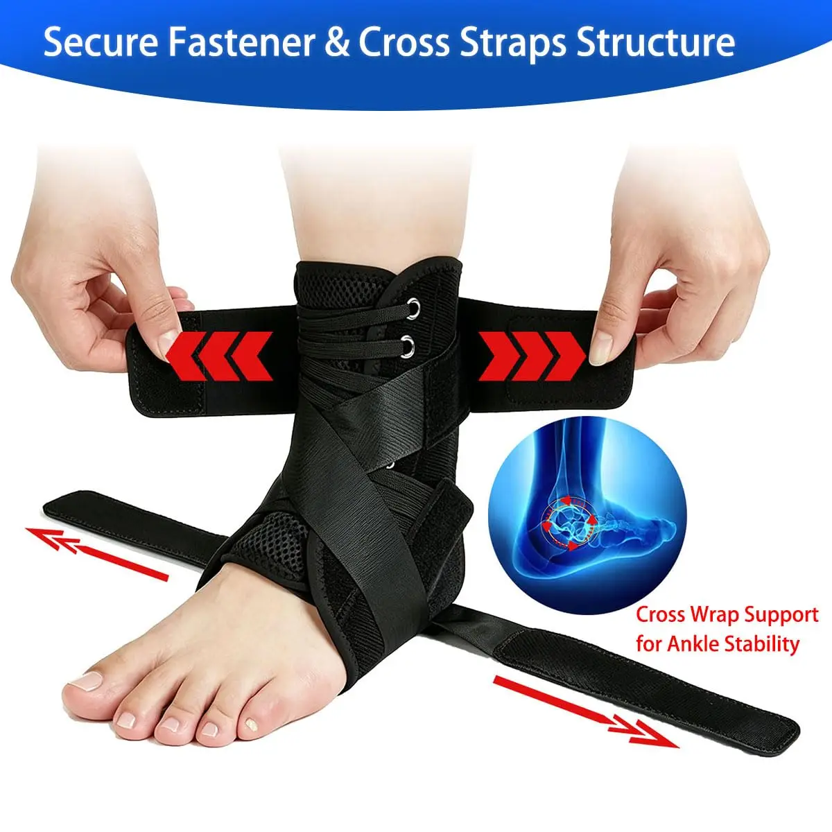 Ankle Brace Ergonomic Dual Pads Breathable Fabric Quick Strap 360° Stabilizer Support Men Women Sports Running Sprain Injury