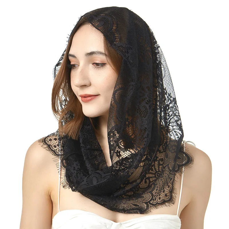 Lace Mantilla Veils สําหรับโบสถ์สวดมนต์สเปนละติน Mass คาทอลิก Chapel Veil สําหรับงานแต่งงานผู้หญิงผ้าคลุมไหล่ผ้าพันคอมุสลิมครอบคลุม