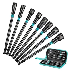 Libraton 8PCS Magnetic Nut Driver Set Metric Long Nut Drivers Impact Drill Long Shank Nut Driver Bits Hex Shank Long Power Bits