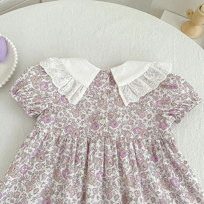 2026 Neue Sommer-Schwesterkleidung 2-6 Jahre Baby Mädchen Partykleid Kurzärmeliges Baumwoll-Blumendruck Kinder Prinzessinnenkleid – Detail 9