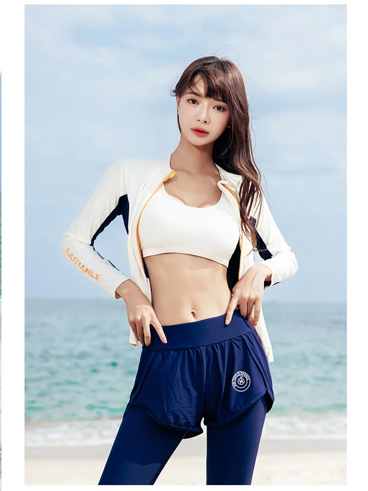3pcs/set Rash Guards Long Sleeve Swimsuits Zip Up  Swim Shirts with Boyshorts Leggings Quick Dry Exercise Athletic Outfits Set