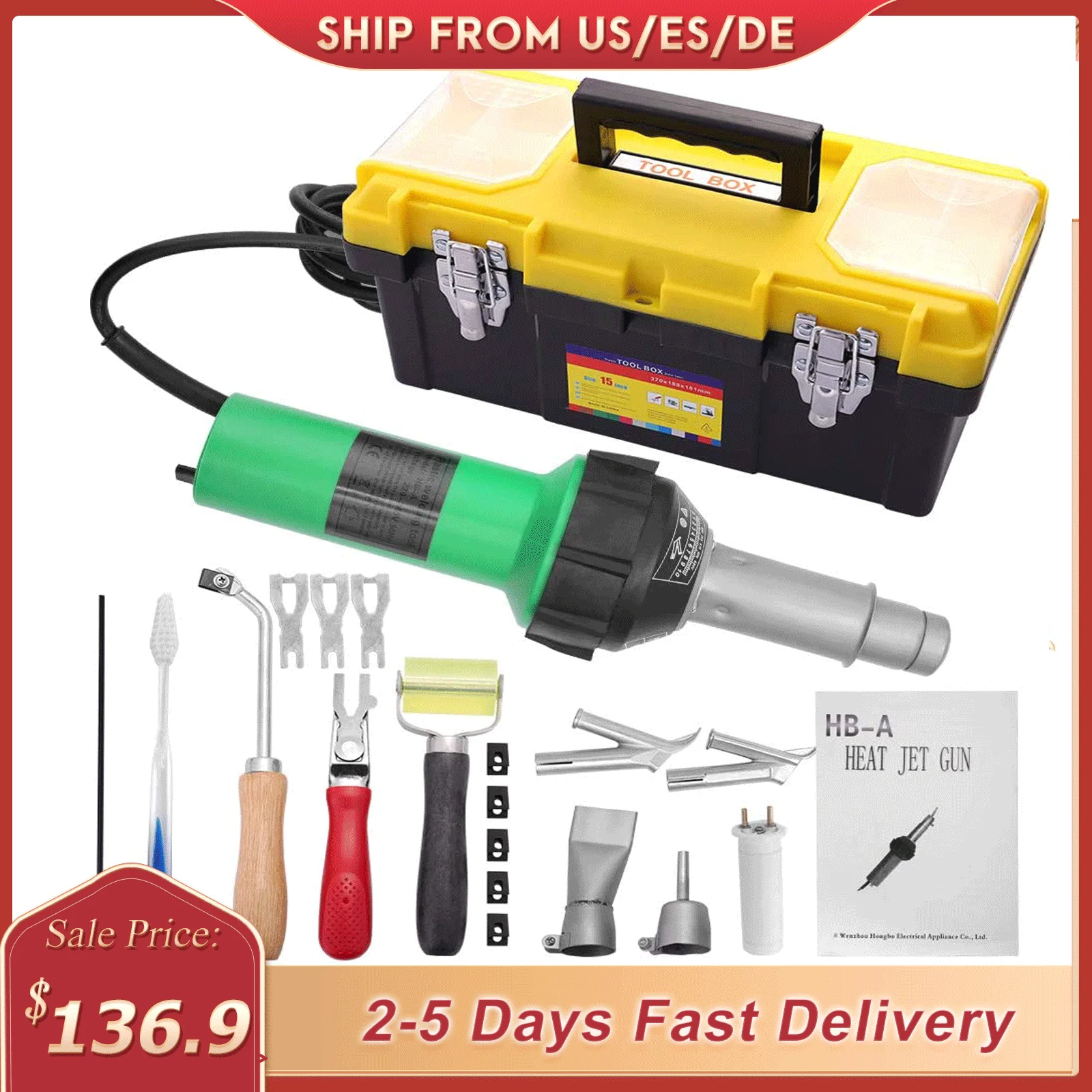 220V 1600W Plastic Welder Welding Tool Heat Heating Gun Torch Hot Air Pistol PVC Welder Machine Kit Set With Butterfly Flooring