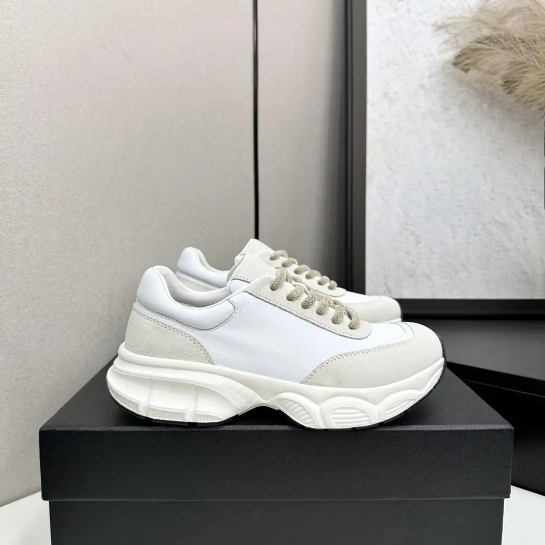 Men Women Cream‑Color Casual Sneakers Thick Rope Laces Wear‑Resistant Non‑Slip Daily Walking Fashion Shoes