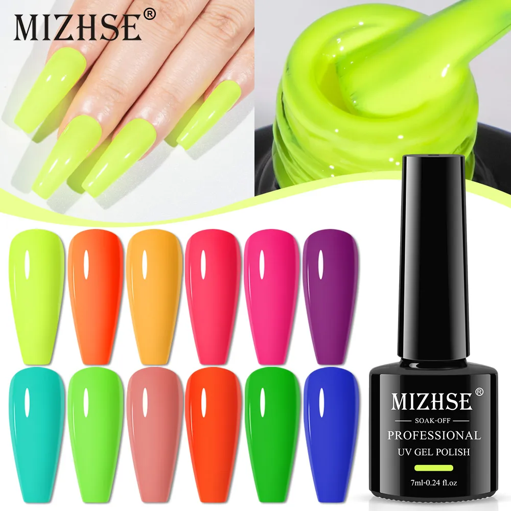 

MIZHSE 7ml Neon Color Nail Gel Polish Summer Candy Hot Pink Fluorescent Green Yellow Nails Art Gel Varnish UV LED Gel Lacquer