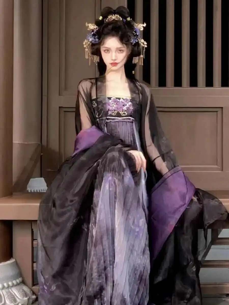 Fragante como siempre, nueva falda confuciana hasta el pecho estilo Tang de té de Camelia negra Hanfu para mujer con bordado inmortal grande