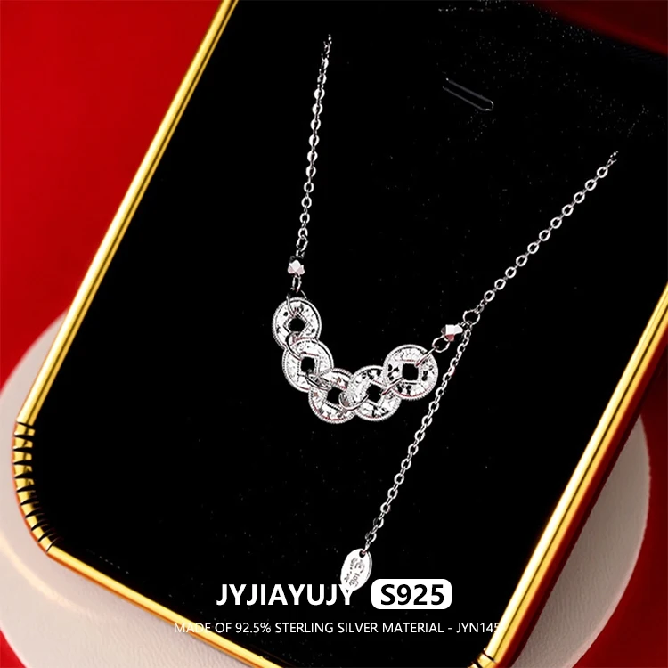

JYJIAYUJY 100% Whole Original Sterling Silver S925 45CM Necklace Chain Chinese Elements Coins Style Fashion Woman Jewelry JYN145