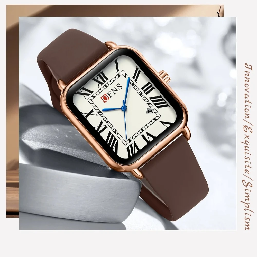 1533 OFNS omen's minimalist elegant quartz watch Roman numerals single date watch luminous waterproof vintage square wristwatch