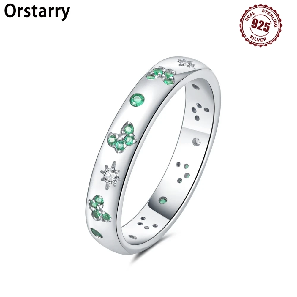 Orstarry S925 Sterling Silver Green Butterfly Insects Closed Ring For Women Finger Ring Personality Jewelry Party Trendy Gifts