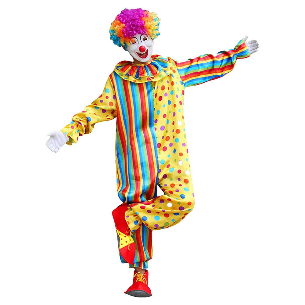 Adult Rainbow Clown Jumpsuit Featuring A Bright Colorful Pattern Funny Clown Costume Set for Height 165-185cm