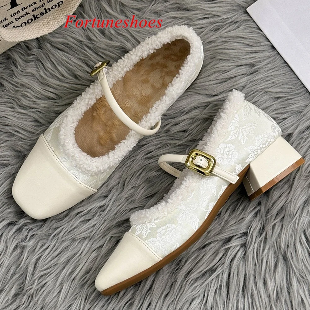 

Apricot Chunky Heel Belt Buckle Pumps Black Square Toe Shallow Solid Women Shoes Casual 2025 Newest Fashion Winter Sweet Pumps