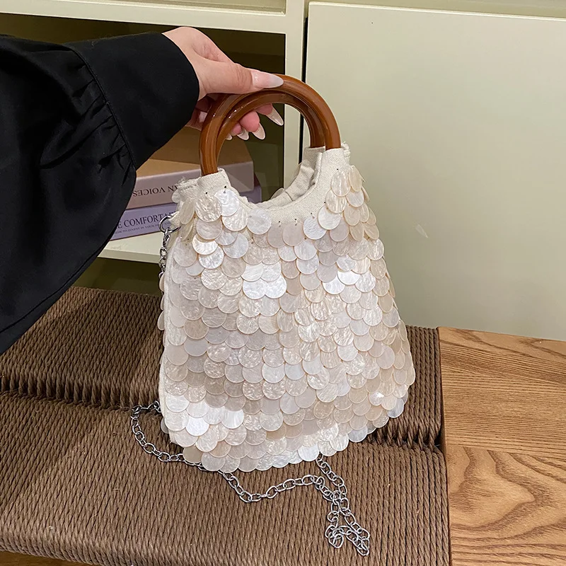 

Vacation Style Sequin Beading Handbag For Women Spring Summer French Casual Fashion Elegant Luxury Design Crossbody Bag