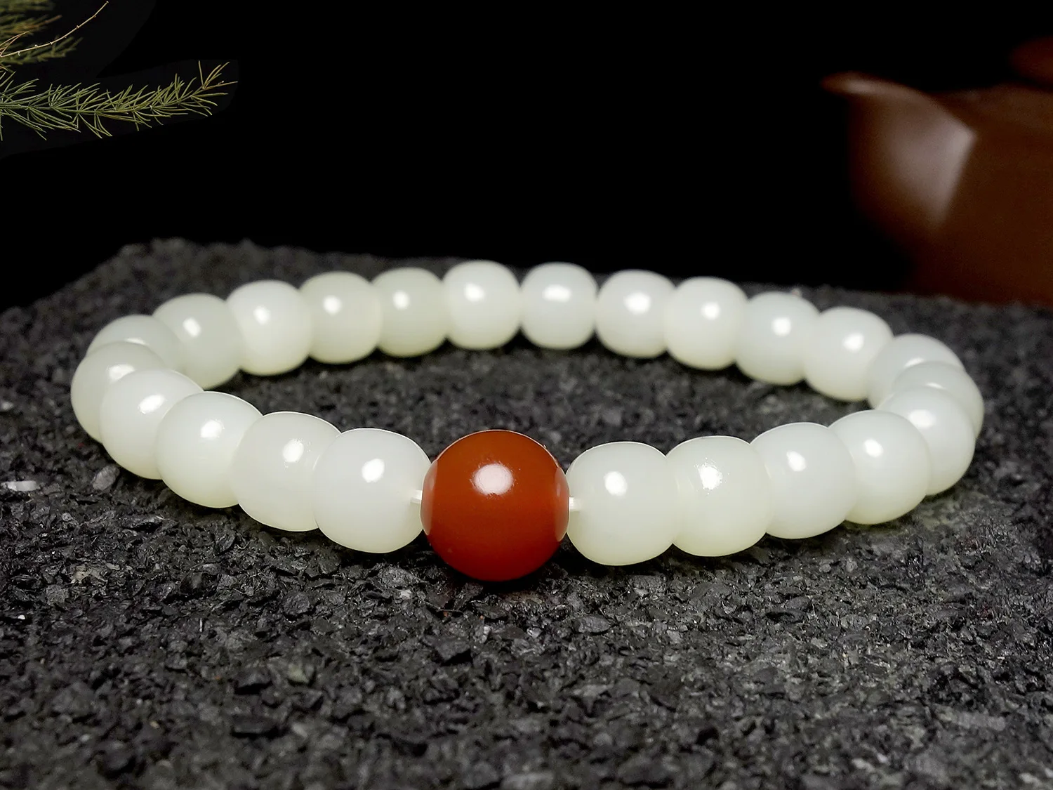 

Fine Jewelry Natural Hetian Nephrite Jade White Jade Antique Beads Paired With Red Agate Bead Bracelets