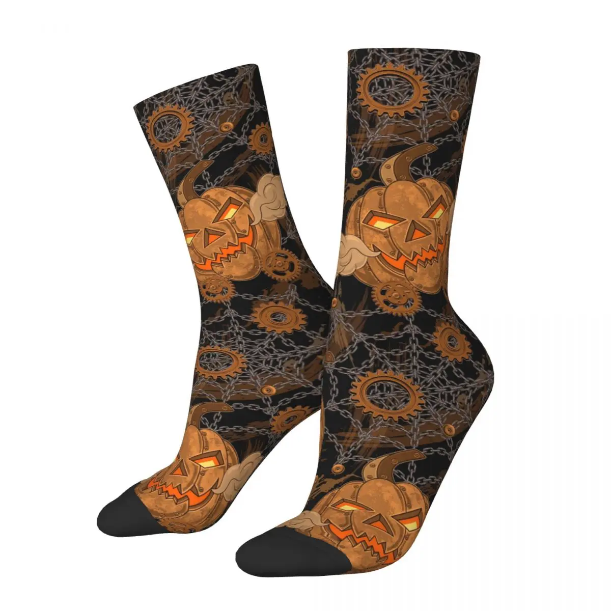 Halloween Steampunk Coppe Pumpkin Rusty Gears Rough Steel Socks Male Mens Women Winter Stockings Polyester