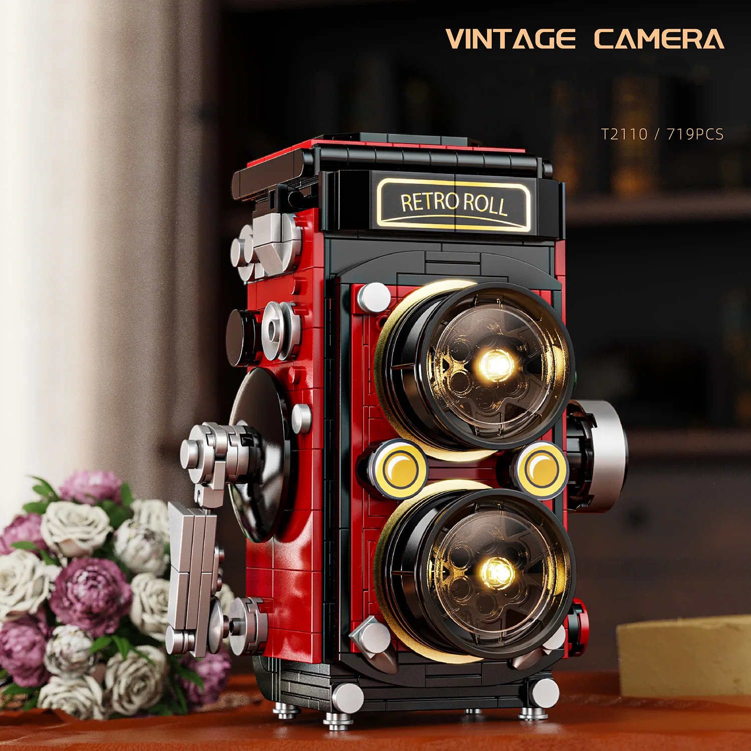 

719PCS Vintage Camera Building Blocks Puzzle Machine Assemble Bricks Toys with Light Creative Desktop Decoration Gifts
