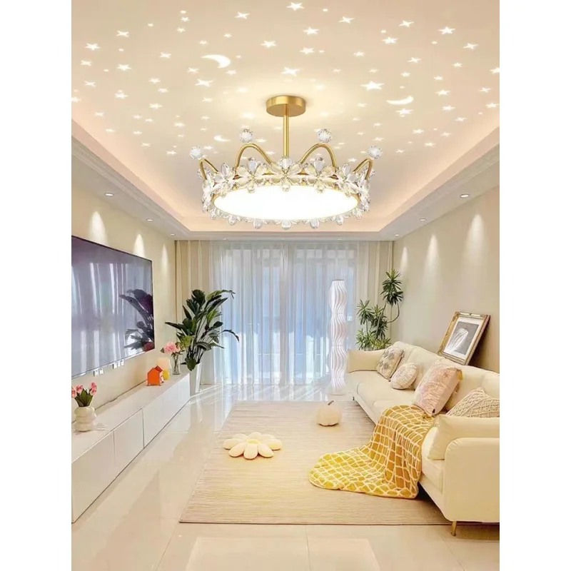 Crown Ceiling Lamp Star Light Children\'s Princess Room Crystal Flower Bedroom Light Light Luxury Lamp in the Living Room