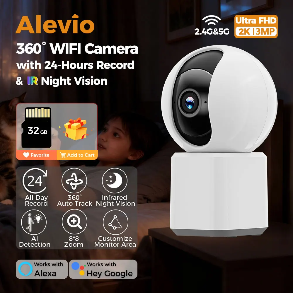 ALEVIO 2K caméra WIFI intérieure 24H enregistrement 360 PTZ Auto AI piste IR Vision nocturne caméra de Surveillance de sécurité à domicile moniteur bébé/animal de compagnie