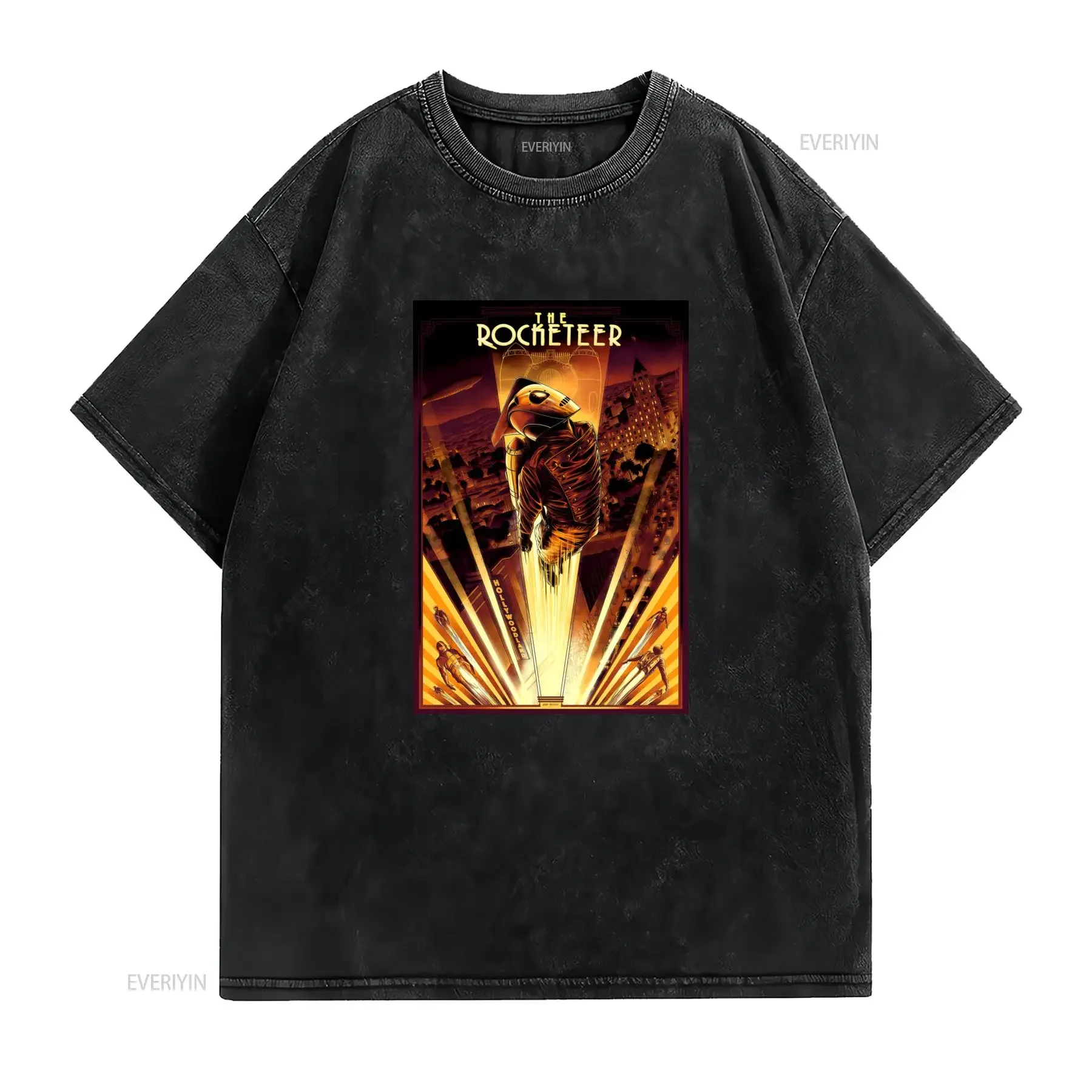 Vintage Art Deco The Rocketeer Classic Sci fi Movie Print Casual T Shirt vintage Washed Slightly fashion Breathable Unisex